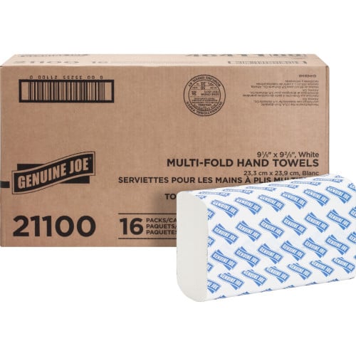 Genuine Joe® Multifold Paper Towels, 1-Ply, White, 8000 Towels (GJO21100-2)