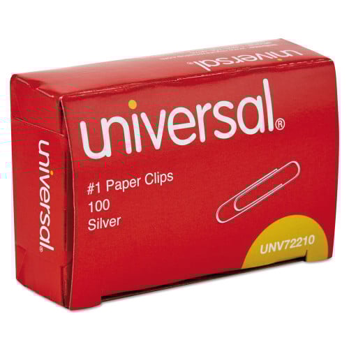 Universal Paper Clips, #1, Smooth, Silver, 100/Box (UNV72210BX)