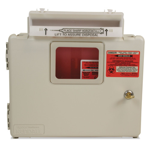 Covidien In-Room Locking Wall Mount Sharps Container Cabinet System, 5 qt, ABS Plastic, Beige (SWMU000609)