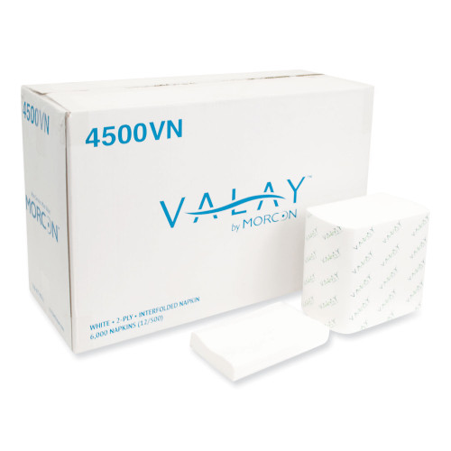 Morcon Paper Valay Interfolded Napkins, 2-Ply, 6.5 x 8.25, White, 500/Pack, 12 Packs/Carton (4500VN)